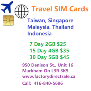 Taiwan, Singapore, Malaysia, Thailand, Indonesia Travel SIM Card