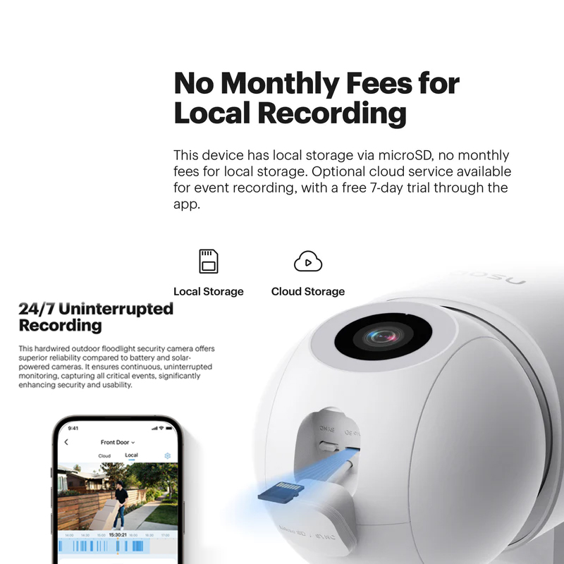 Aosu Wi-Fi 5MP UHD PT Smart AI Camera with 400Lm Spotlight and Auto ...