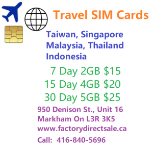 Taiwan, Singapore, Malaysia, Thailand, Indonesia Travel SIM Card