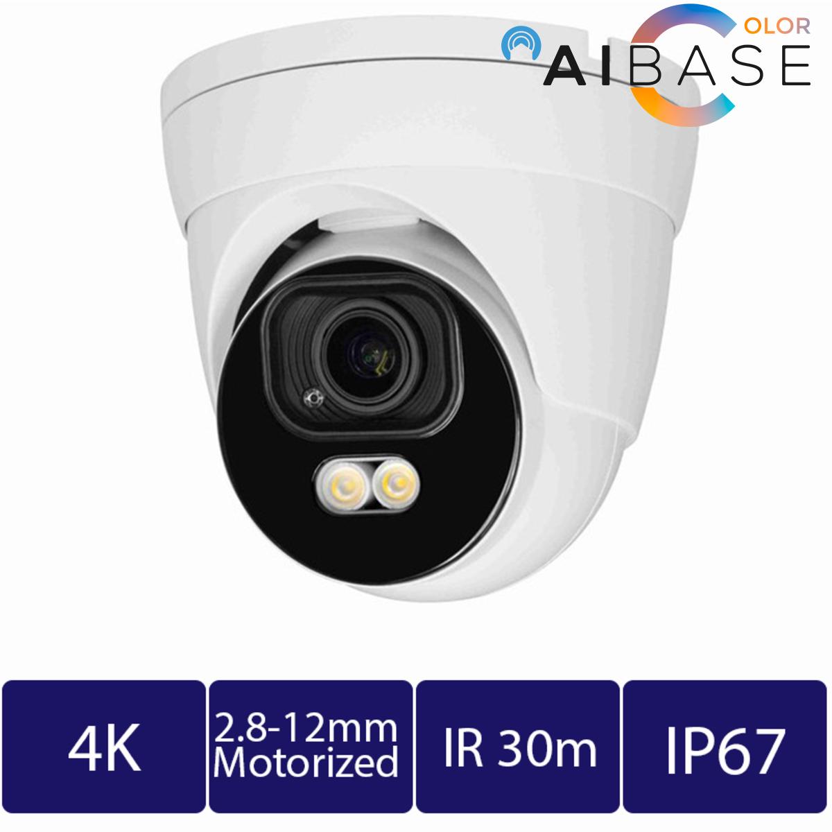 Aibase IP3138W-AS-SI-Z-AI 8MP Full-Color Turret Camera – Motorized 2.8–12mm, Smart Illumination, PoE